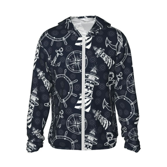 Daiia Anchor and Lighthouse UPF 50+ Sun Protection Hoodie Jacket Lightweight Long Sleeve Sun Shirt for Women Men with Pocket Hiking Outdoor-Medium