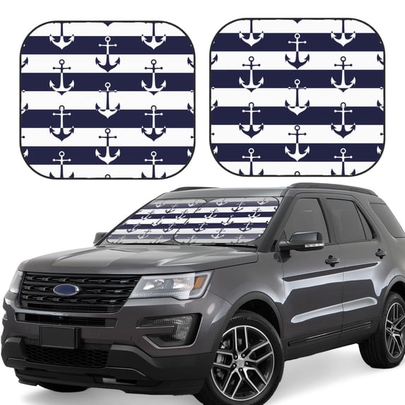 Daiia Anchors 2PCS Car Windshield Sun Shade, Foldable Sun Shield for Car Front Window, Auto Sun Blocker Visor Protector Universal for Truck SUV Pickup-Medium