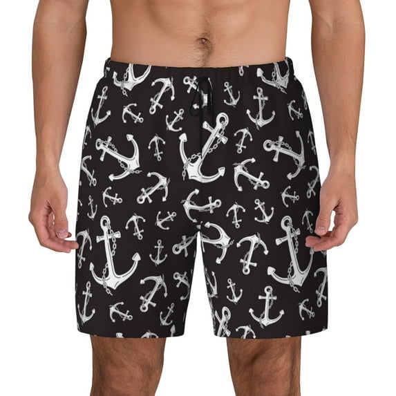 Daiia Anchors Mens Swim Trunks Swim Shorts Quick Dry Swim Shorts with Mesh Lining Pockets-Medium
