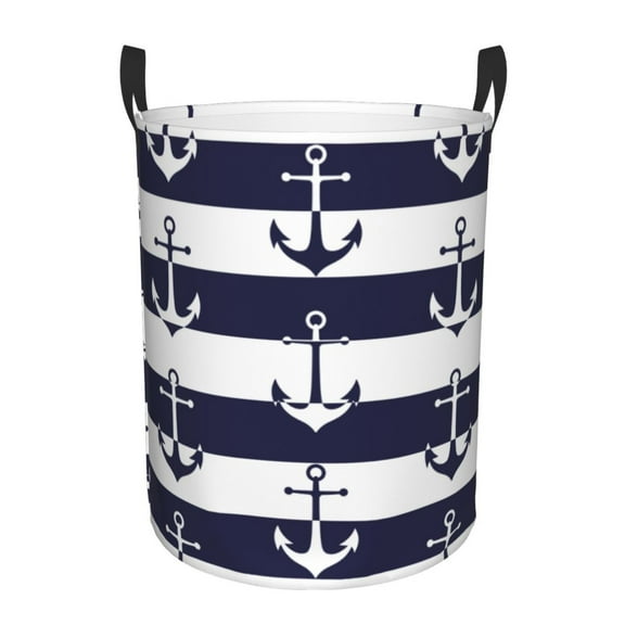 Daiia Anchors Round Laundry Basket with Handles Thickened Waterproof Circular hamper,Dirty Clothes Storage Basket for Bedroom,Bathroom,College Dorm-Small