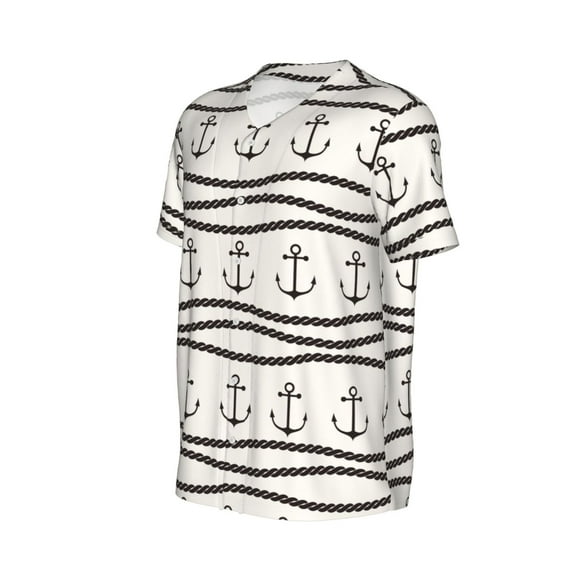 Daiia Anchors and Ropes Mens Baseball Jersey Button Down Shirts Short Sleeve Sports Uniforms-Small