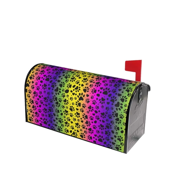 Daiia Animal Paw Rainbow Mailbox Cover , Magnetic Welcome Mailbox Wraps Post Letter Box Cover for Garden Yard Home Decor-25.5x21 in