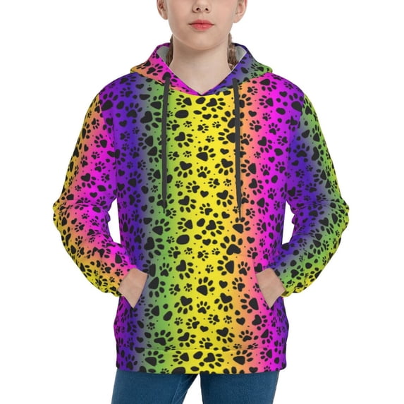 Daiia Animal Paw Rainbow for Boys Fashion Hoodies & Sweatshirts with Kangaroo Pocket,Hooded Sweatshirt for Kid, Breathable& Moisture Wicking-X-Large