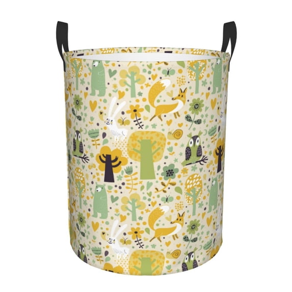 Daiia Animal Tree Round Laundry Basket with Handles Thickened Waterproof Circular hamper,Dirty Clothes Storage Basket for Bedroom,Bathroom,College Dorm-Medium