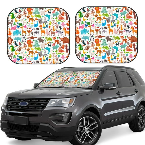 Daiia Animals 2PCS Car Windshield Sun Shade, Foldable Sun Shield for Car Front Window, Auto Sun Blocker Visor Protector Universal for Truck SUV Pickup-Large