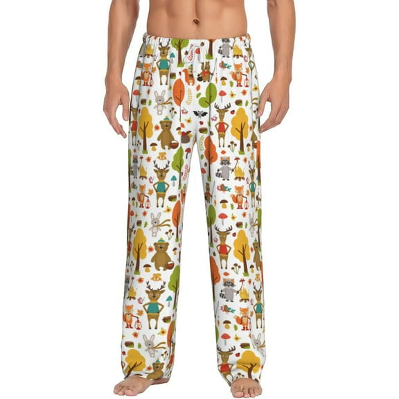 Daiia Animals Forest Men's Sleep Pant with Pockets and Drawstring,Pajama Pants-Medium
