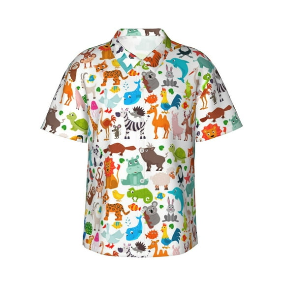 Daiia Animals Hawaiian Shirt for Men Gentle Cotton Regular Short Sleeve Casual-XX-Large