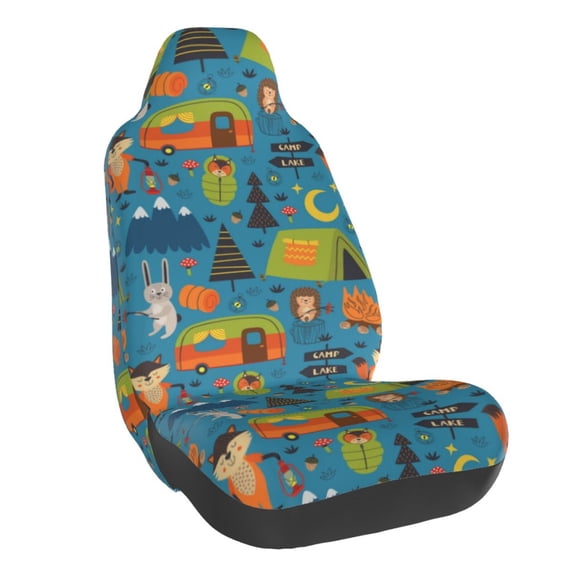 Daiia Animals In Camping Printed Car Seat Cover - Waterproof & Sweatproof - Universal Fit, Machine Washable, Non-Slip - Seat Protector for Car, Truck, SUV, Van (1 Pack)