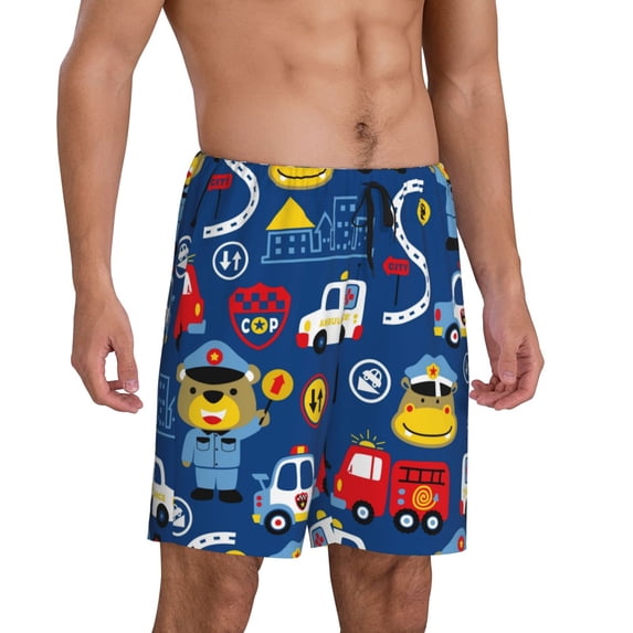 Daiia Animals Rescue Team Mens Woven Stretch Pajama Short,Short Pajama Pants-XX-Large
