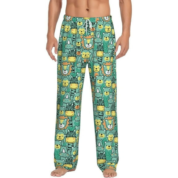 Daiia Animals with Leaf Men's Sleep Pant with Pockets and Drawstring,Pajama Pants-Medium