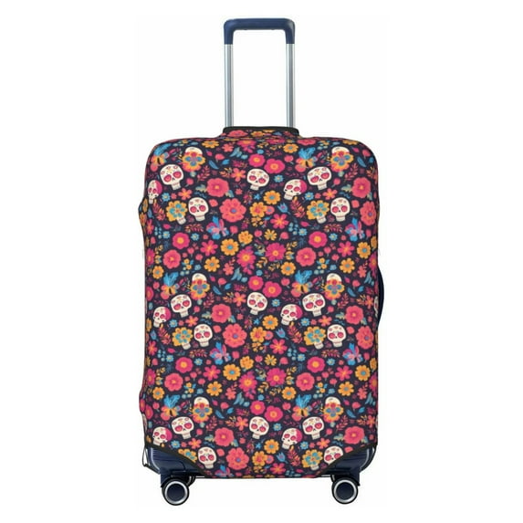 Daiia Apricot color Skull flower Luggage Cover, Thickened Washable Travel Luggage Covers, Elastic Unique Baggage Covers for 18-20 inch Luggage-Small