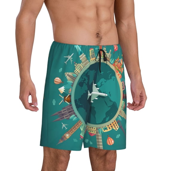 Daiia Around The Planet Mens Woven Stretch Pajama Short,Short Pajama Pants-Medium