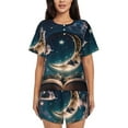 thumbnail image 1 of Daiia Artistic Starry Sky Moon Book Pattern Womens Pajama Sets Short Sleeve Pajamas for Women Sets Soft Lounge Sets Casual Round Neck Sleepwear PJS-Large, 1 of 7