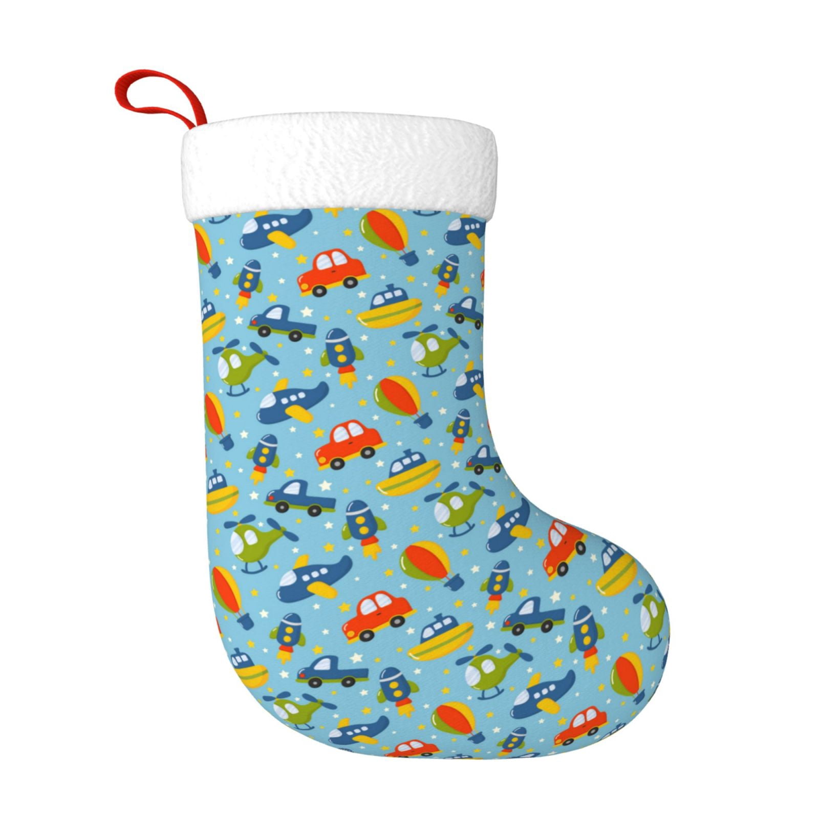 Daiia Artoon Transport Print Christmas Stocking，18"Large Knitted Xmas ...