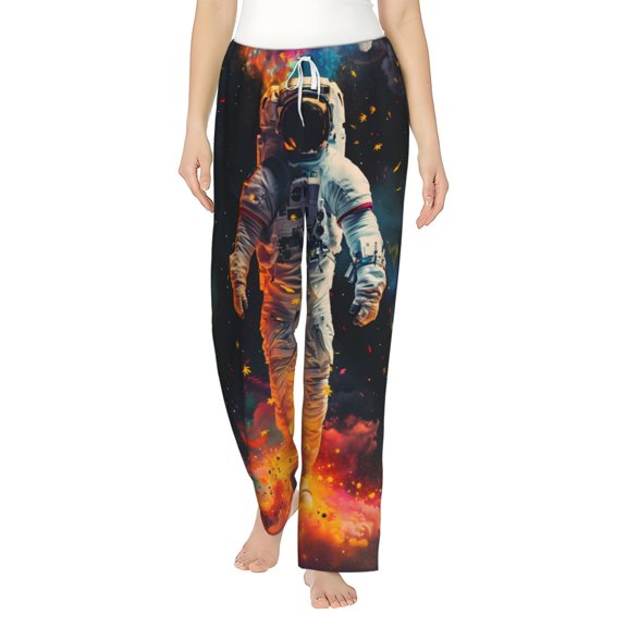 Daiia Astronaut Cosmic Rainbow Women's Sleep Pant with Pockets and Drawstring,Pajama Pants-Large