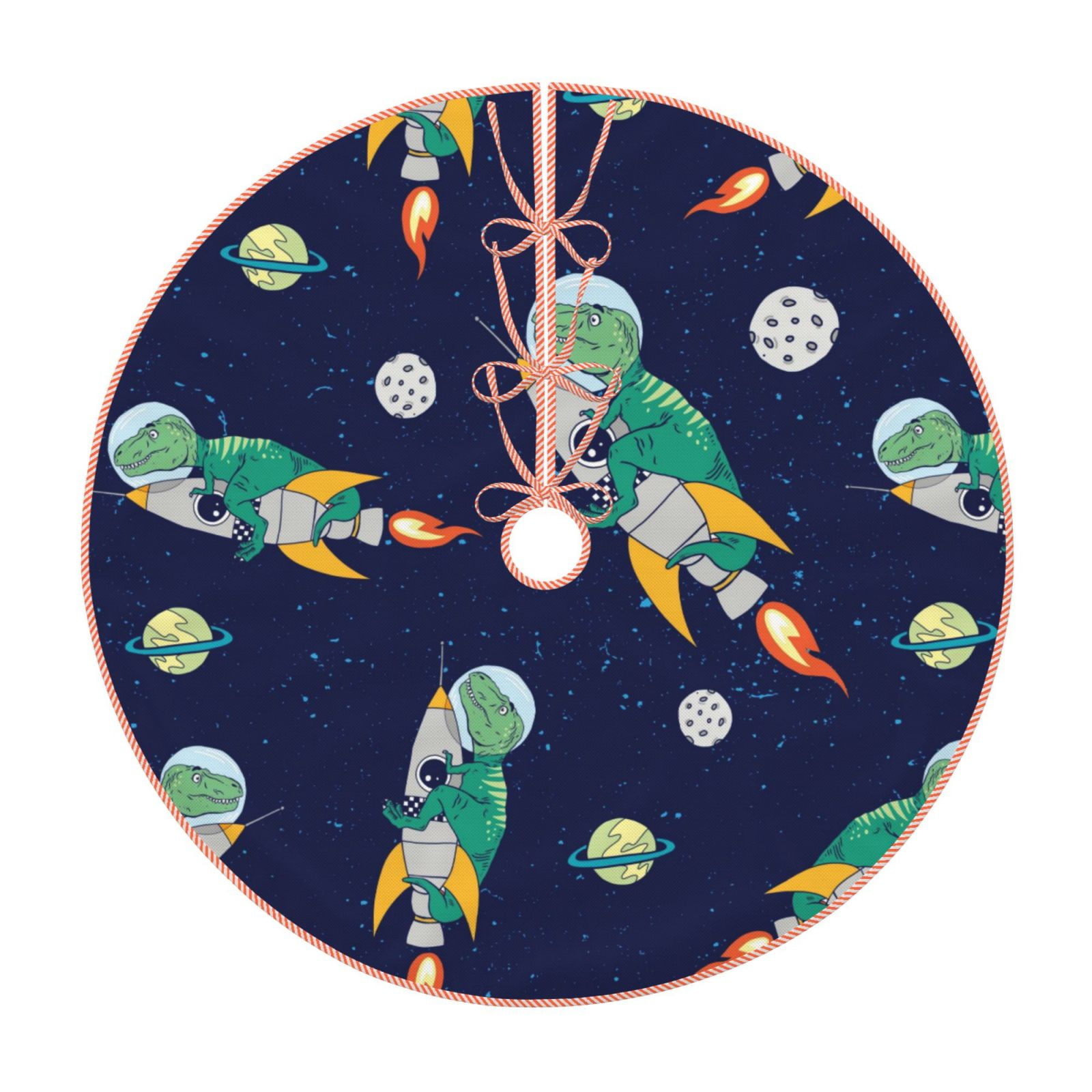 Daiia Astronaut Dinosaur and Space Drawing Merry Christmas Tree Skirt