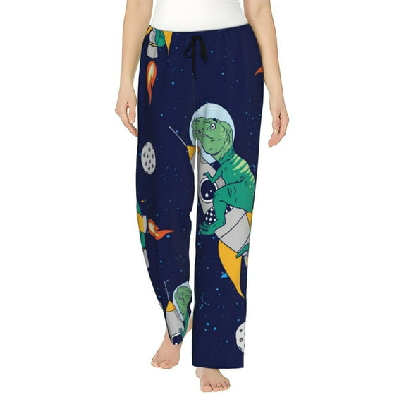 Daiia Astronaut Dinosaur and Space Women's Sleep Pant with Pockets and Drawstring,Pajama Pants-Large