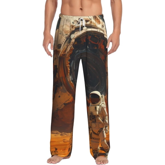 Daiia Astronaut Exploring Mars Men's Sleep Pant with Pockets and Drawstring,Pajama Pants-Large