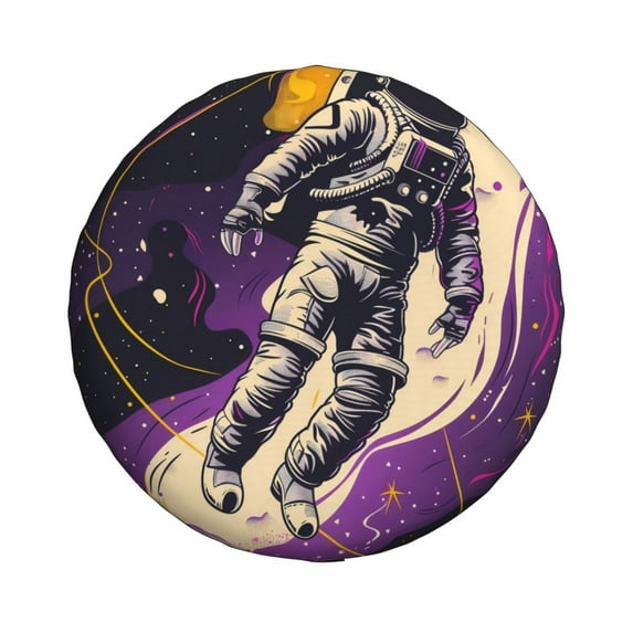 Daiia Astronaut Floating purple Space Tire Covers , Travel Trailer Camper Truck SUV Motorhome Waterproof Wheel Cover, Sun Rain Snow Protector-16 inch