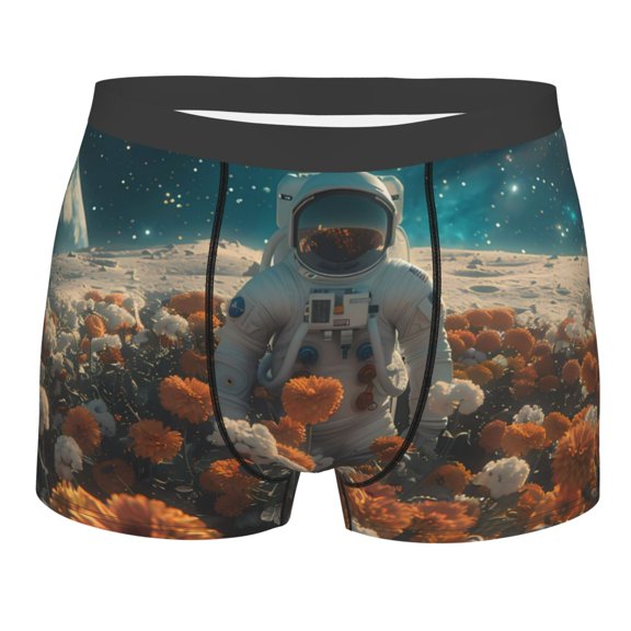 Daiia Astronaut Flower Field Men's Underwear Boxer Briefs, Cotton Stretch Moisture-Wicking Underwear-XX-Large