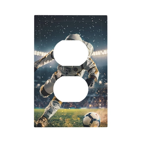 Daiia Astronaut Soccer Field Pattern Decorator Wall Plate Child Safe Outlet Cover, Switch and Outlet Covers,Size 1-Gang 5.0" x3.0" , Polycarbonate Thermoplastic-Style S