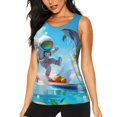 thumbnail image 1 of Daiia Astronaut Tropical Dolphin Printed Womens Workout Tops for Women Quick-dry Tank Tops Mesh Yoga Shirts Athletic Running Tank Tops Sleeveless Gym Clothes-Large, 1 of 7