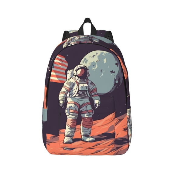 Daiia Astronaut With American Flag Vintage Canvas Backpack for Men and Women ,Hiking Backpack,Travel Laptop Bag for School,Large Capacity Backpack-Medium