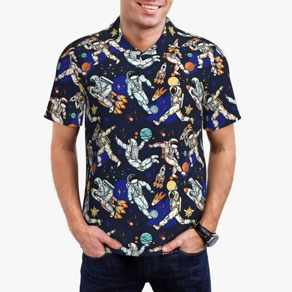 Daiia Astronauts in sport Pattern Men’s Polo Shirts,Solid Deck Shirt,Classic Fit, Breathable Cotton Polo for Casual and Sport Wear-Small