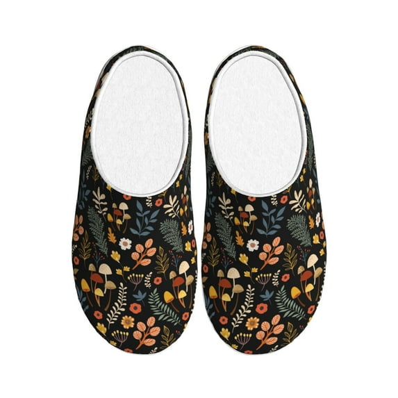 Daiia Autumn Floral Print Women’s Fuzzy Slippers Memory Foam Lightweight House Shoes Cozy Loafer Flannel House Shoes-40/41