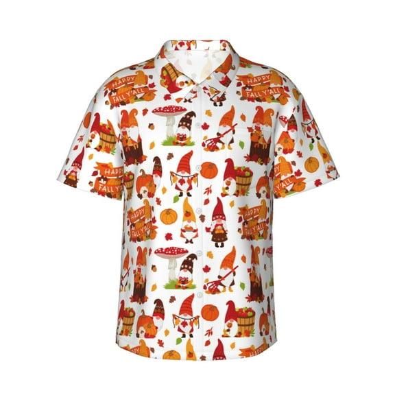 Daiia Autumn Gnome Hawaiian Shirt for Men Gentle Cotton Regular Short Sleeve Casual-3X-Large