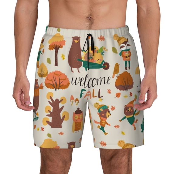 Daiia Autumn In The Forest Mens Swim Trunks Swim Shorts Quick Dry Swim Shorts with Mesh Lining Pockets-XX-Large