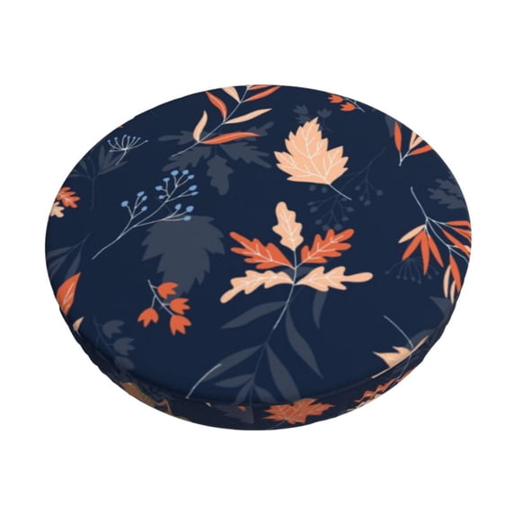 Daiia Autumn Leaves With Blue Stool Covers Round,Round Bar Stool Covers Waterproof Bar Chair Covers Washable Stool Cushion Slipcover for 12-14 Inch Chair-13 inch