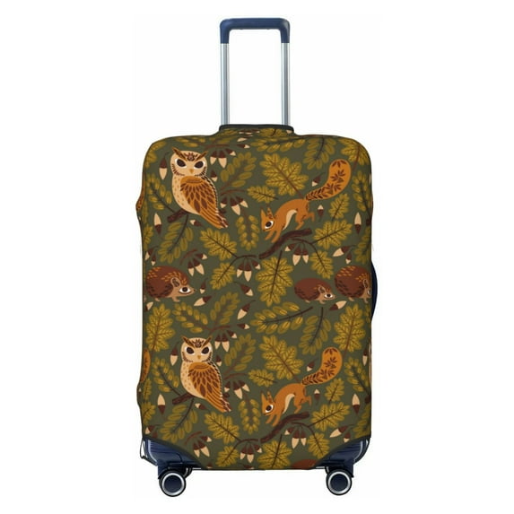 Daiia Autumn Leaves Owl Squirrel Luggage Cover, Thickened Washable Travel Luggage Covers, Elastic Unique Baggage Covers for 18-20 inch Luggage-Large