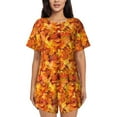 thumbnail image 1 of Daiia Autumn Maple Leaf Pile Pattern Womens Pajama Sets Short Sleeve Pajamas for Women Sets Soft Lounge Sets Casual Round Neck Sleepwear PJS-X-Large, 1 of 7