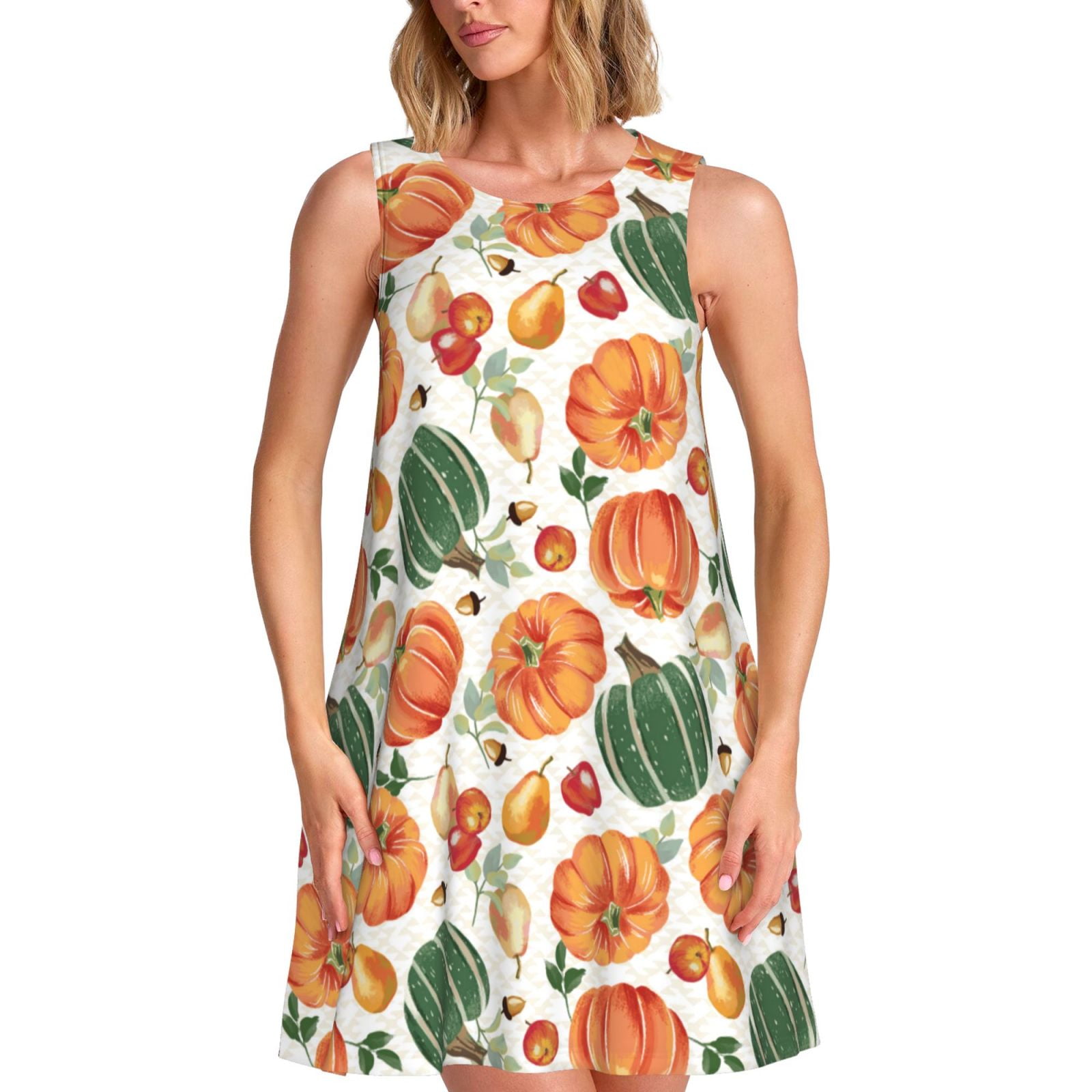 Daiia Autumn Pumpkins Print Women's Dresses 2025 Trendy Short sleeve ...