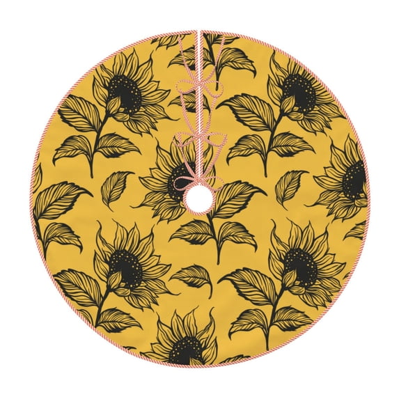 Daiia Autumn Sunflower Drawing Merry Christmas Tree Skirt , Xmas Large Lace-up Tree Skirt, Santa Snowflakes Rustic Home Decorations New Year Party Farmhouse Decor-30"