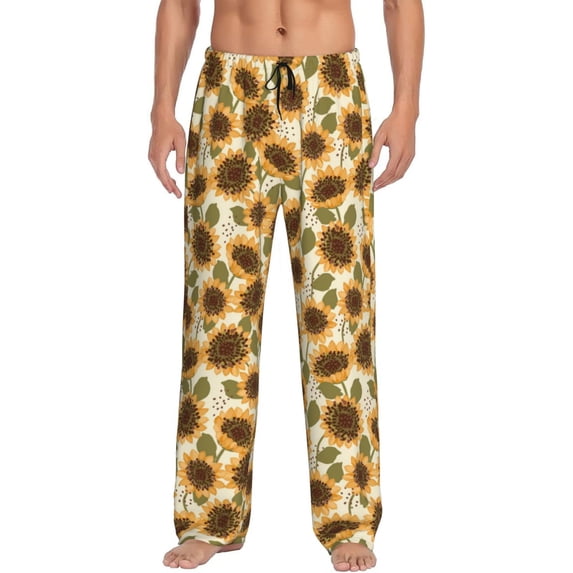 Daiia Autumn Sunflowers Men's Sleep Pant with Pockets and Drawstring,Pajama Pants-Large