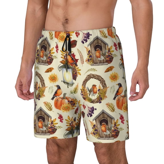 Daiia Autumn Vintage Mens Swim Trunks Swim Shorts Quick Dry Swim Shorts with Mesh Lining Pockets-Small