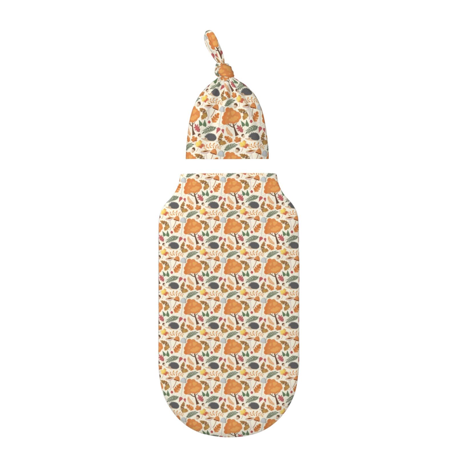 Daiia Autumn With Hedgehog Pattern Swaddle Blanket and Hat Set Newborn