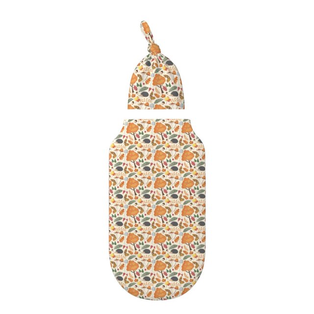 Daiia Autumn With Hedgehog Pattern Swaddle Blanket and Hat Set Newborn