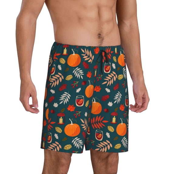 Daiia Autumn with Pumpkins Mens Woven Stretch Pajama Short,Short Pajama Pants-XX-Large