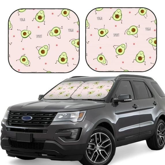 Daiia Avocado Doing Sport Yoga 2PCS Car Windshield Sun Shade, Foldable Sun Shield for Car Front Window, Auto Sun Blocker Visor Protector Universal for Truck SUV Pickup-Small