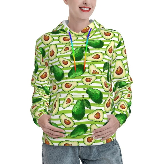 Daiia Avocado Green Striped Pattern Women's Fashion Hoodies & Sweatshirts with Kangaroo Pocket Hooded Sweatshirt with Eye-catching Drawstrings-XX-Large