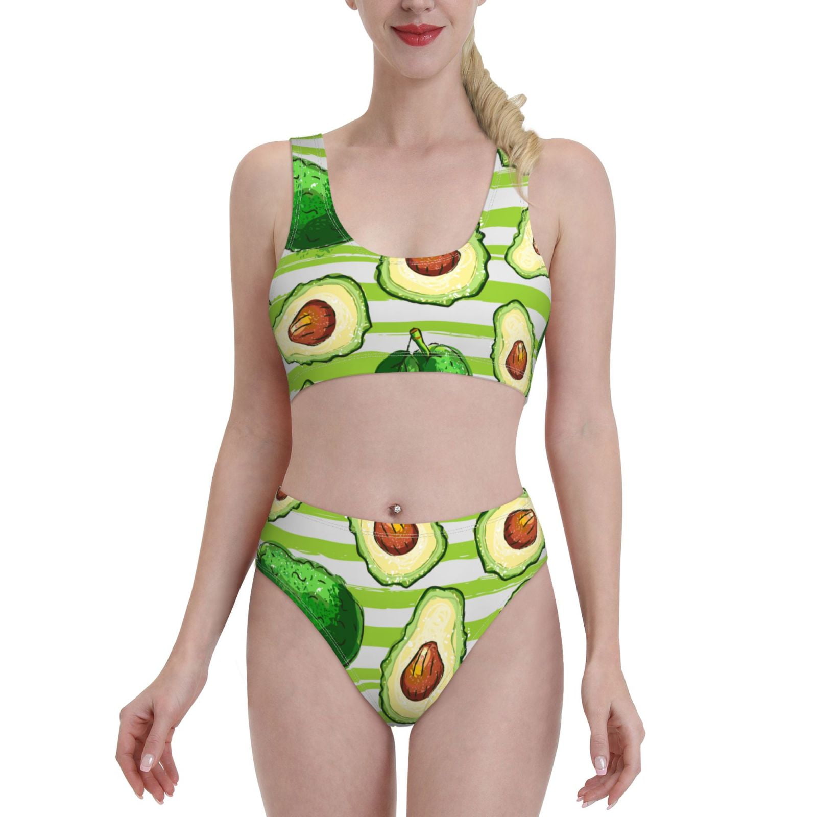 Green Two Piece High Waist Bikinis Swimsuits
