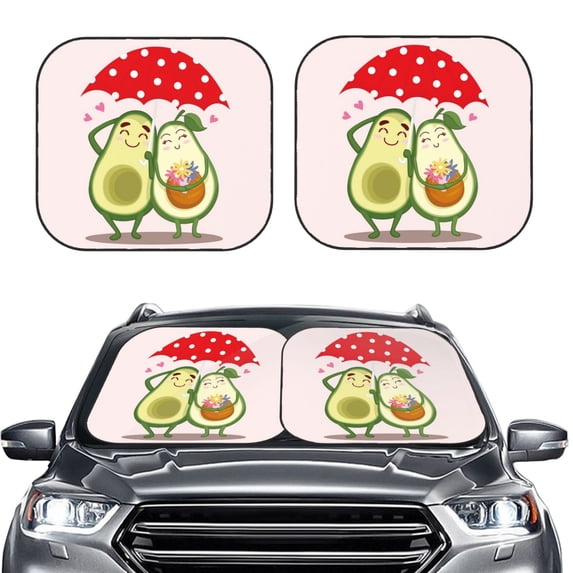 Daiia Avocado Lovers Wearing Umbrella 2PCS Car Windshield Sun Shade, Foldable Sun Shield for Car Front Window, Auto Sun Blocker Visor Protector Universal for Truck SUV Pickup-Small
