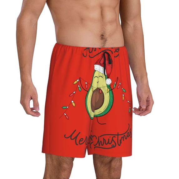 Daiia Avocado Merry Christmas Mens Woven Stretch Pajama Short,Short Pajama Pants-3X-Large