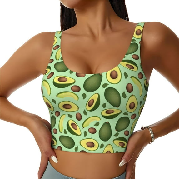 Daiia Avocado With Seeds Printed Women's Sports Bra, Breathable Activewear Bra with U-Back Design and Removable Pads, Comfortable and Supportive for Yoga, Workout-Large