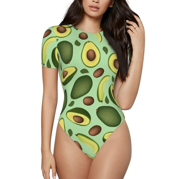 Daiia Avocado With Seeds Women'S Crew Neck Short Sleeve Slim Fit T Shirts Tops Basic Bodysuit Leotard Clothing-X-Large