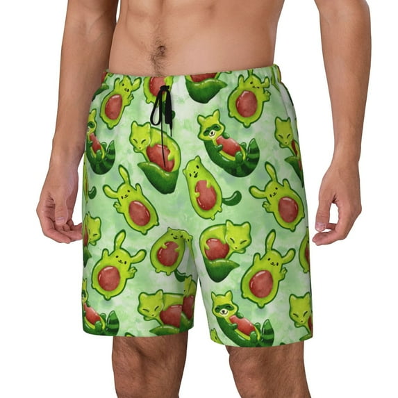 Daiia Avocado color cute animals Mens Swim Trunks Swim Shorts Quick Dry Swim Shorts with Mesh Lining Pockets-Medium