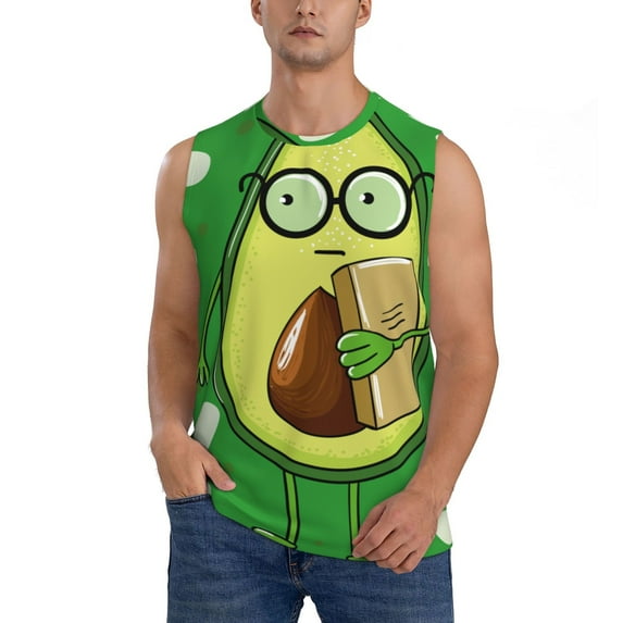 Daiia Avocado with Glasses Printed Men's Tank Tops,Casual Soft Sleeveless Gym Muscle Shirts Bodybuilding Tee-X-Large